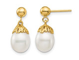 14K Yellow Gold Freshwater Cultured Rice Pearl 6-7mm Dangle Earrings